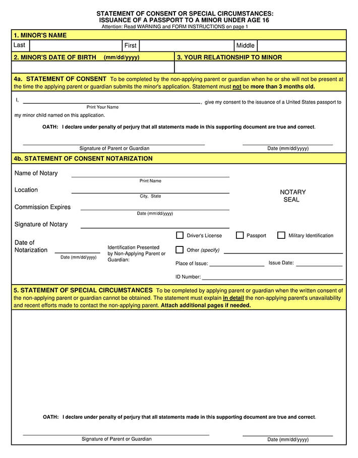 Issuance of US Passport Consent Form