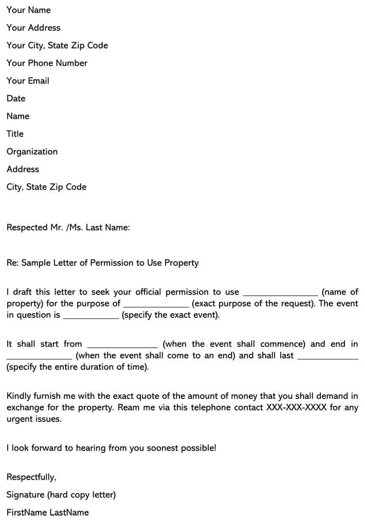 Sample Letter Of Permission To Use Property from www.wordtemplatesonline.net