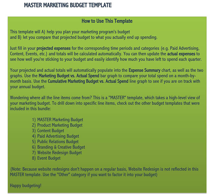 Sample marketing budget format
