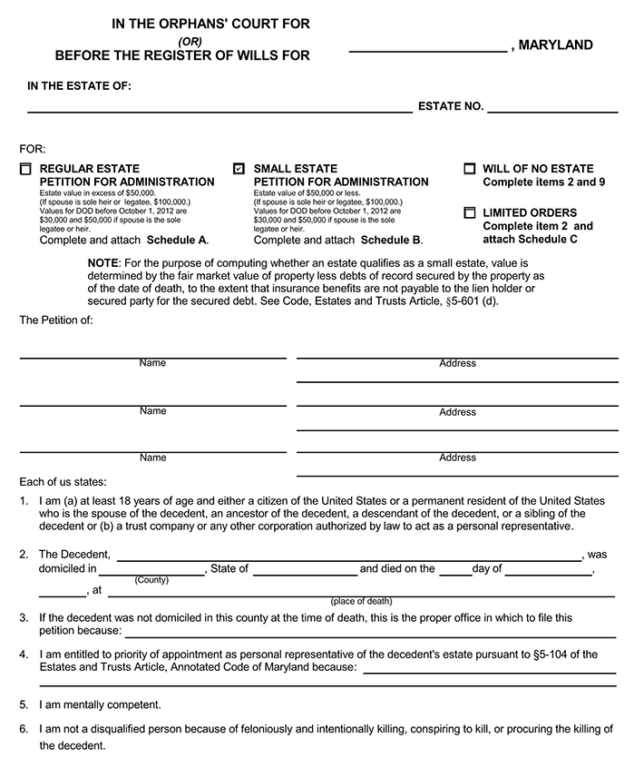 Maryland Small Estate Affidavit Form