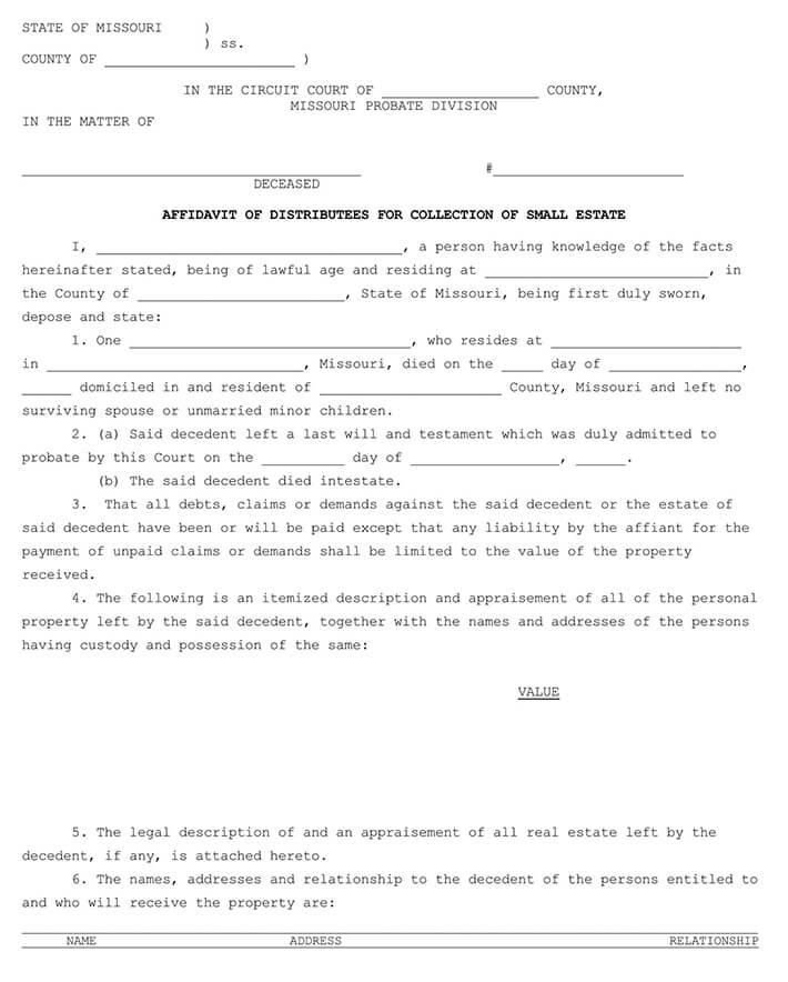 Missouri Small Estate Affidavit Form