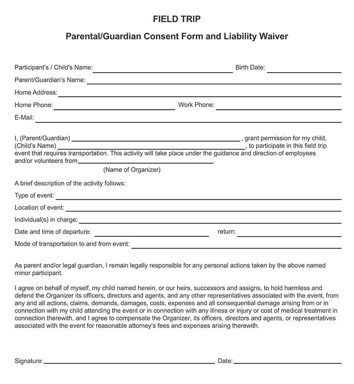 Free Parent Field Trip Consent Form Template