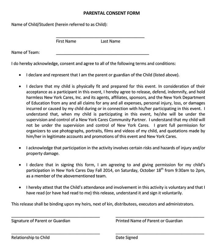 Word sample Parental Consent Form Template