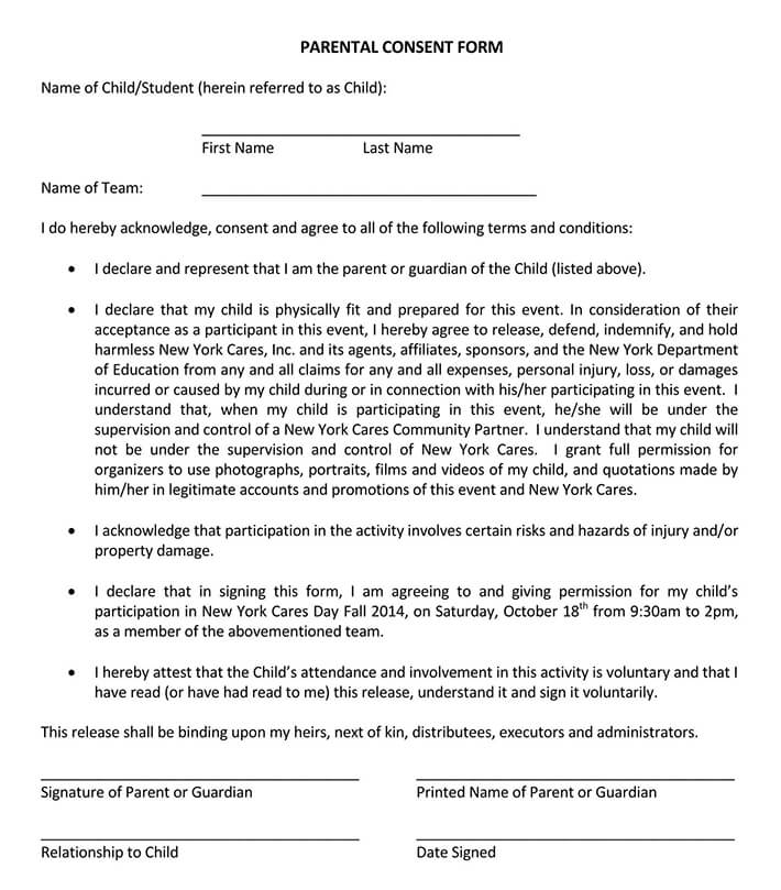 Free Editable Parental Consent Form in Pdf Format