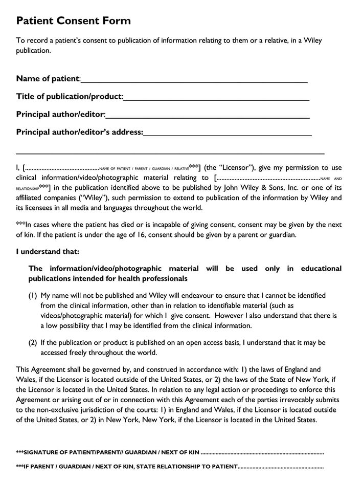 Free Patient Consent Form Template Example
