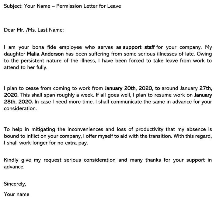 Permission Letter for Leave Email Example