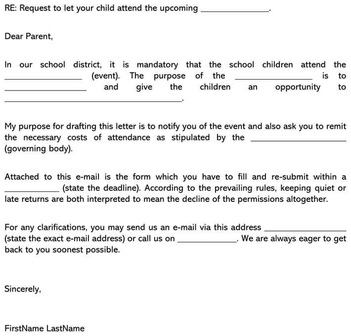 school trip letter to parents template