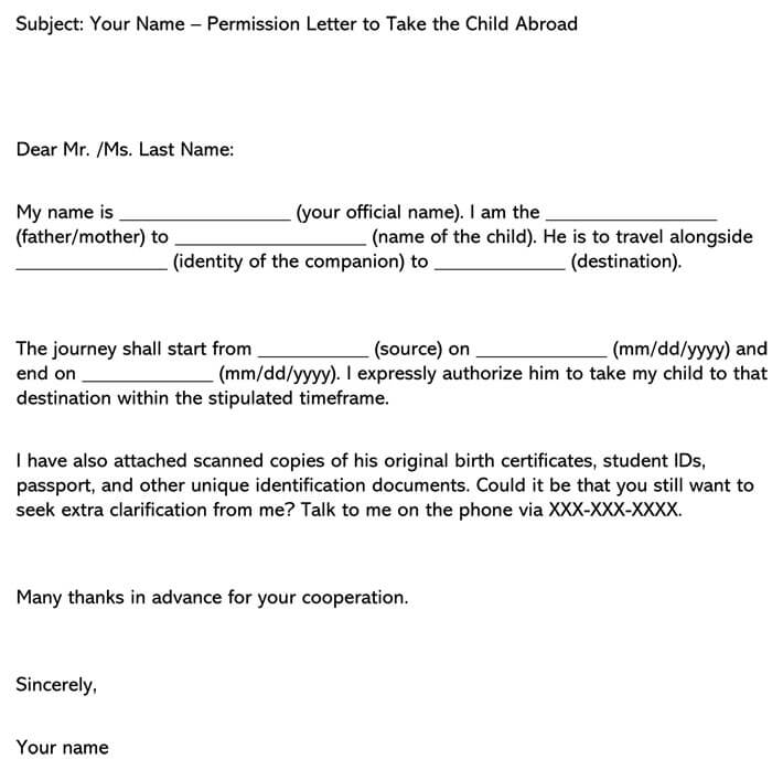 Sample Letter Giving Permission For Child To Travel from www.wordtemplatesonline.net