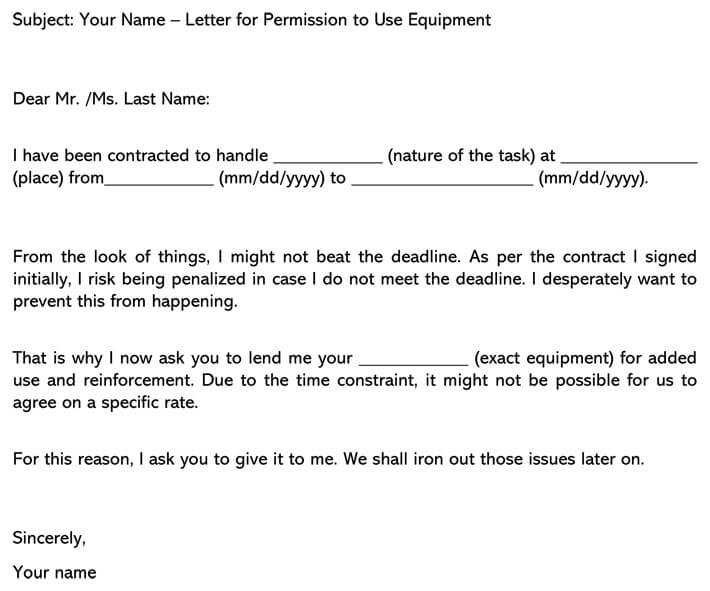 Letter for Permission to Use Equipment Email Example