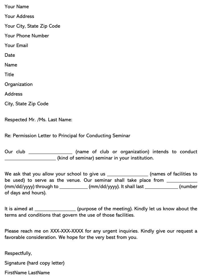Permission letter to principal for conducting seminar