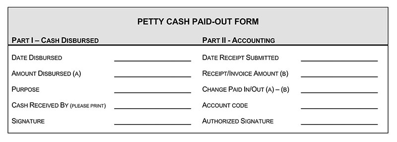Petty Cash Paid-Out Form Sample