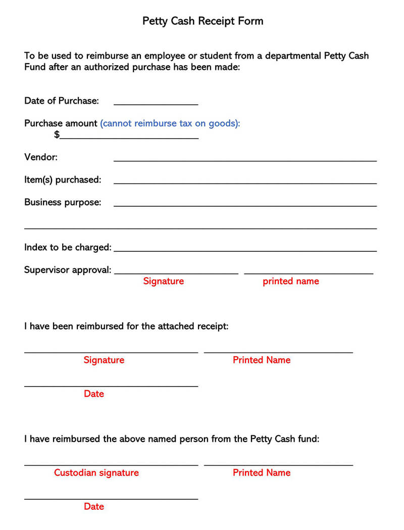 Editable Petty Cash Receipt Form