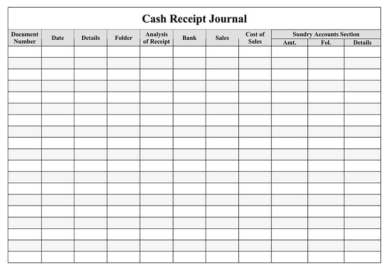 Printable Petty Cash Receipt Journal PDF