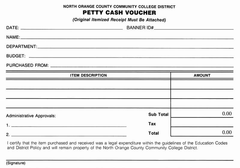 Word Sample Petty Cash Voucher Free