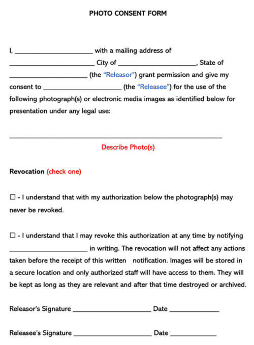 Free Photo Consent Forms (Minor &amp; Adult) Word | PDF