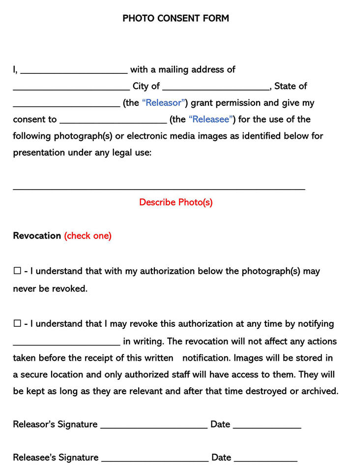 Free Photo Consent Form Template