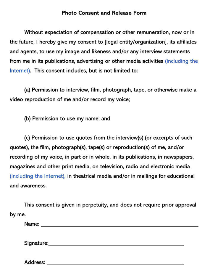 Photo & Video Consent Form Template