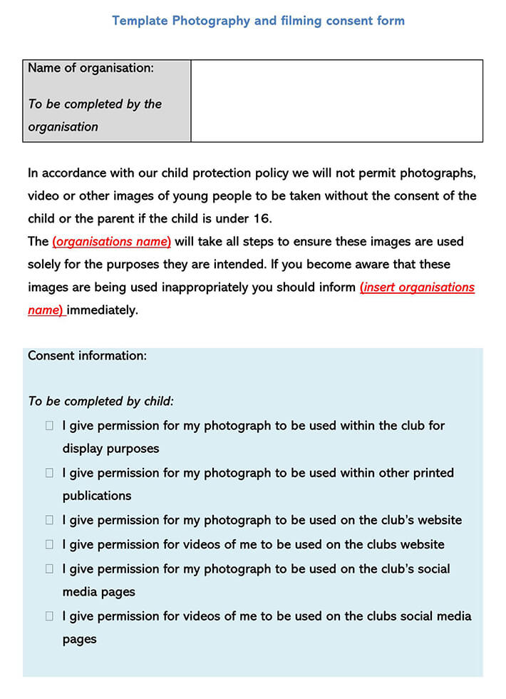 Photography & Filming Consent Form