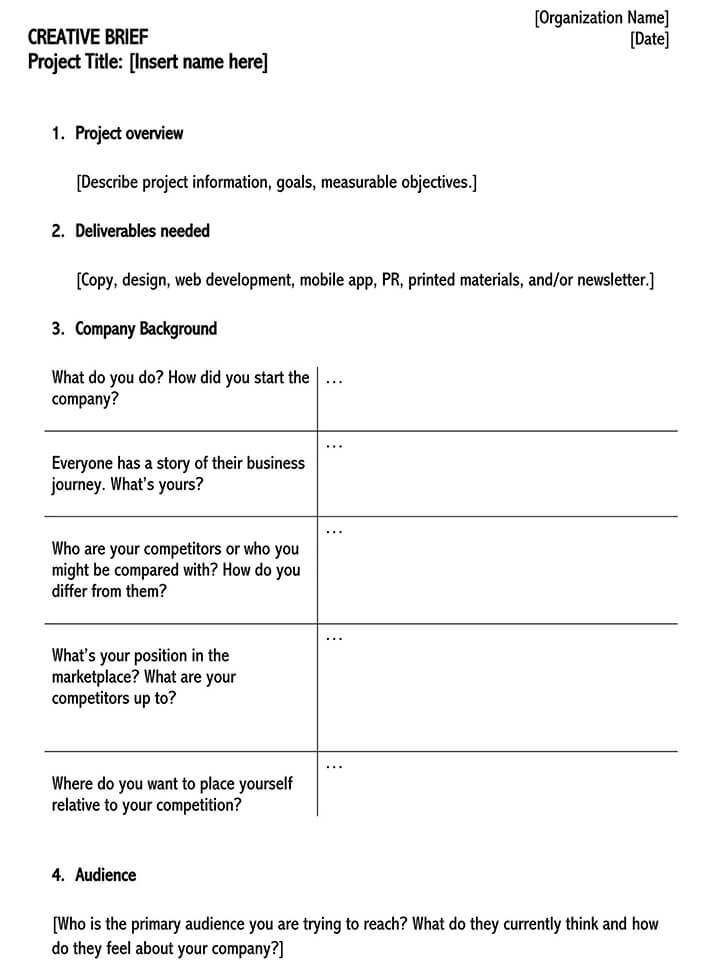 Great Customizable Creative Project Brief Template for Word Document