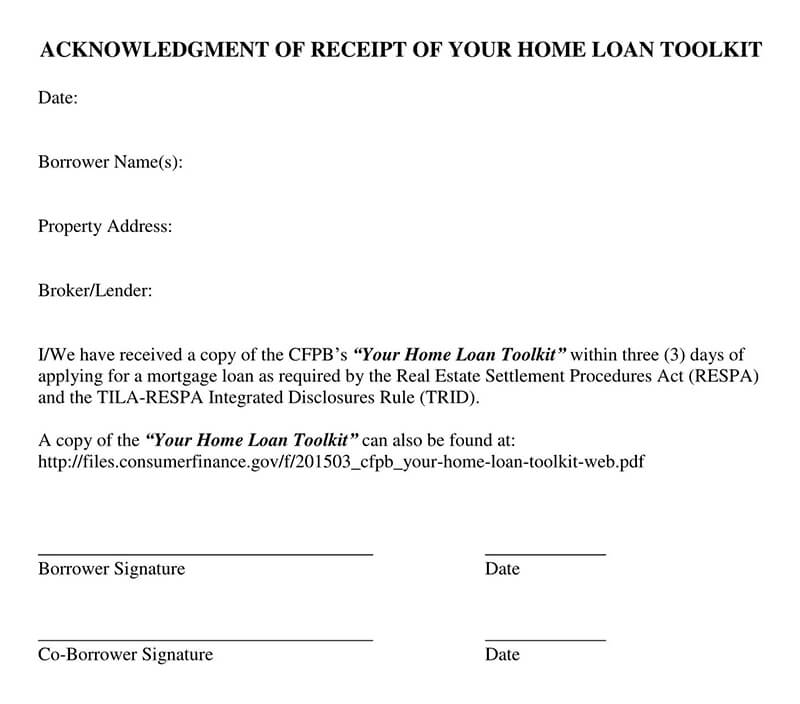 Editable Receipt for Home Loan Template