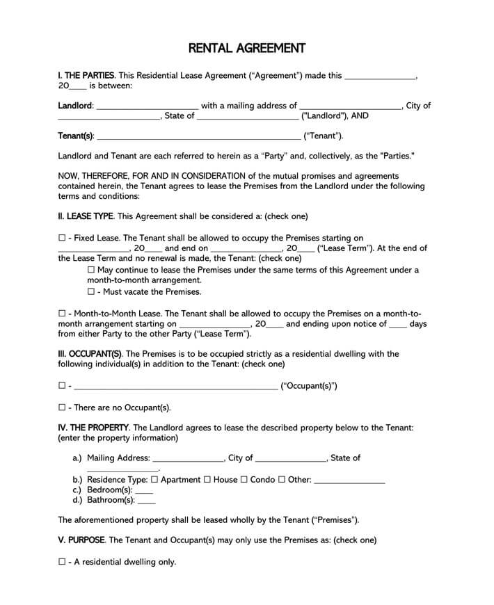 Free Rental Lease Agreement Templates Fill Online Print