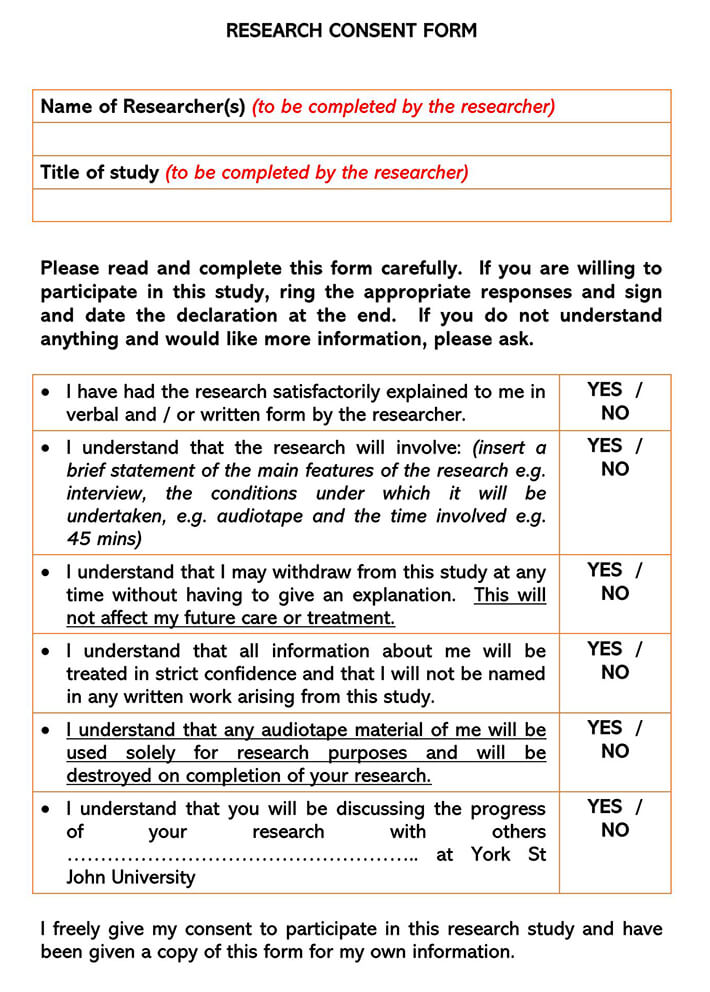 Editable Research Consent Form Template