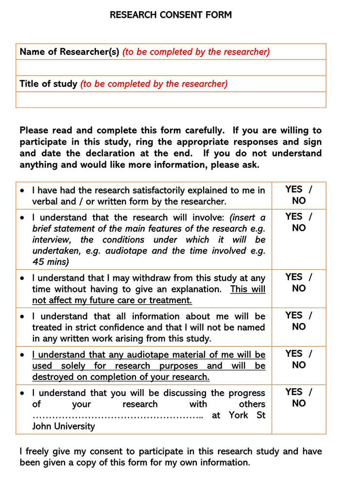 Free Editable Research Consent Form as Word Document