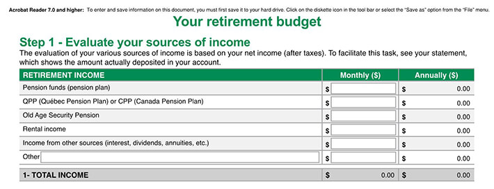 Free retirement budget planning sample