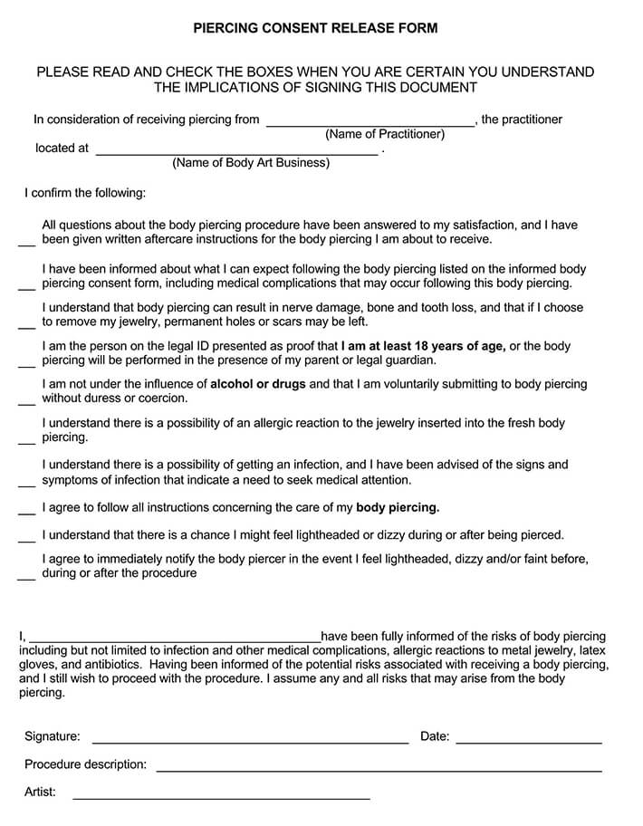 Sample Body Piercing Consent Form