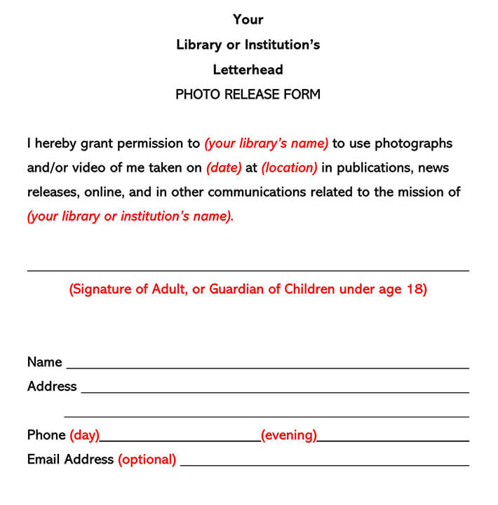 Sample Photo Release Form