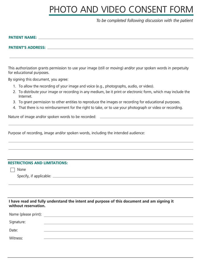 Fillable Photo and Video Consent Form Template