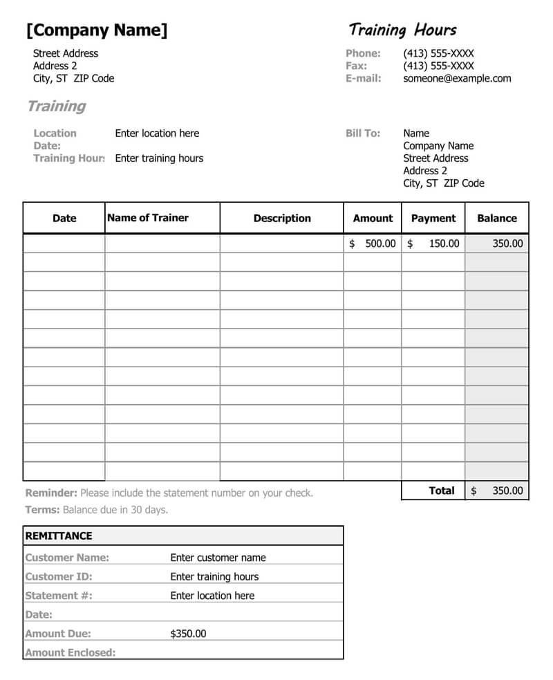 Spreadsheet personal billing How to