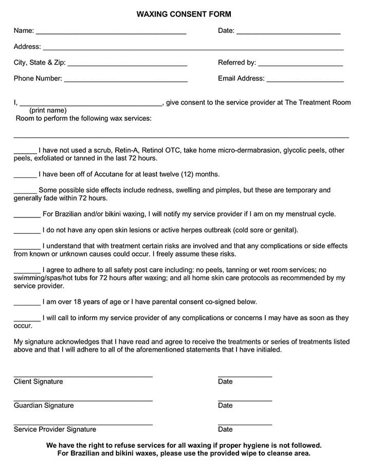 Sample Waxing Consent Form