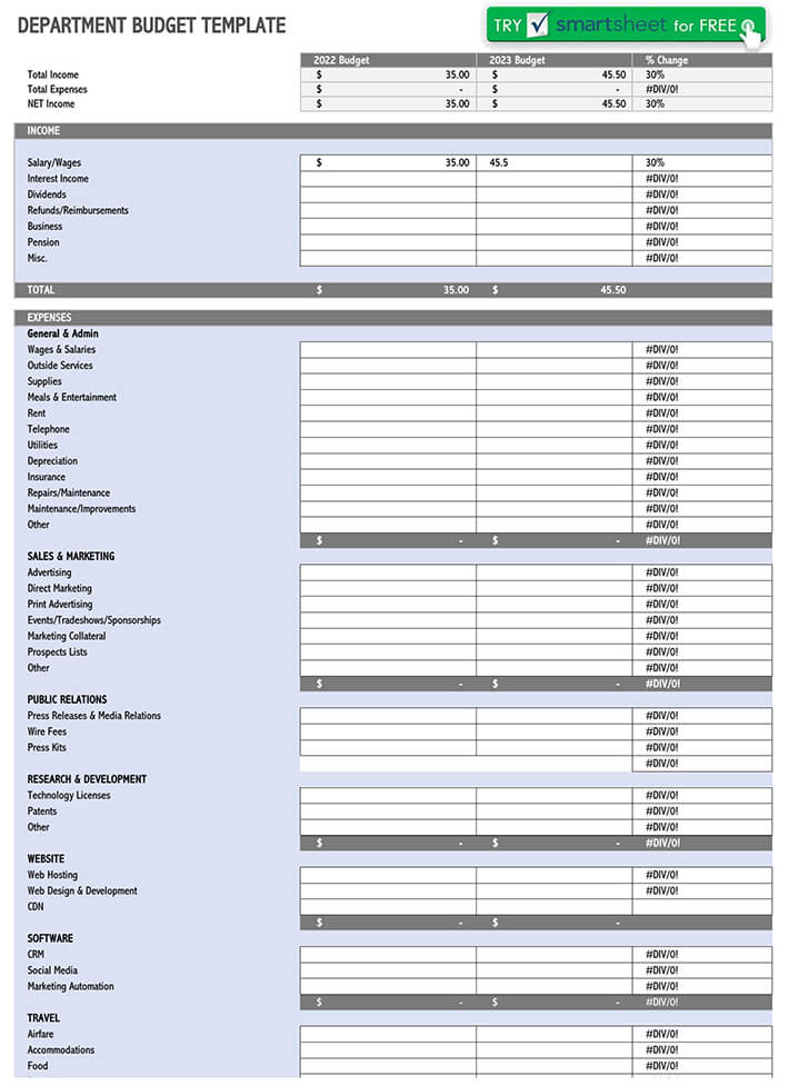 Printable Small Business Budget Template 06 for Excel File