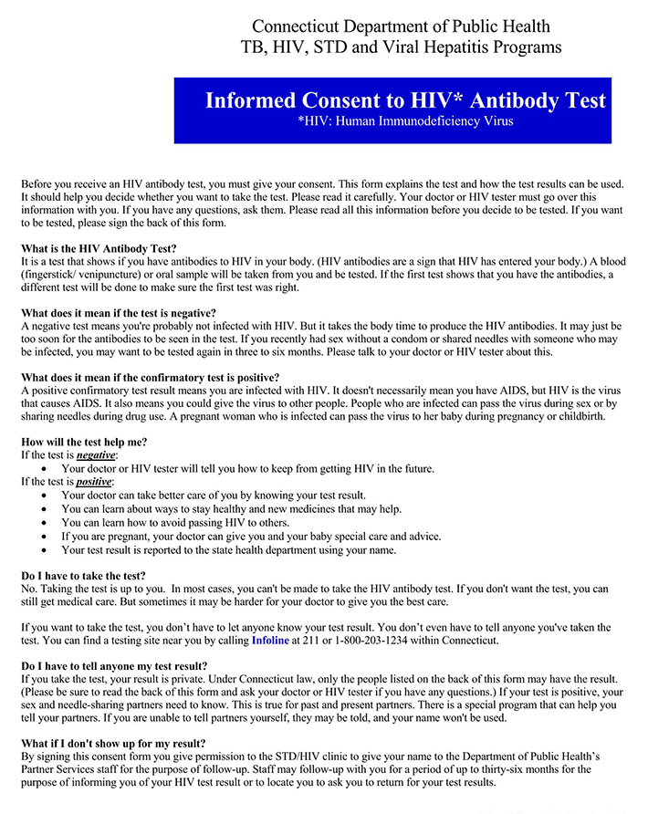 Free Test for HIV Informed Consent Sample