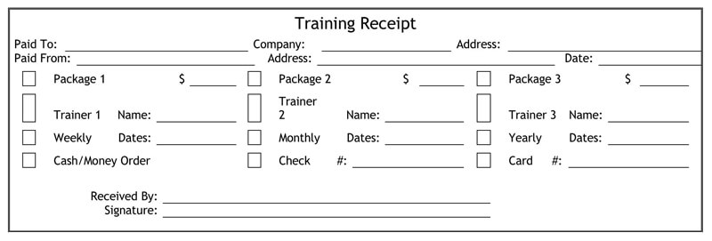 word sample Training Receipt Template