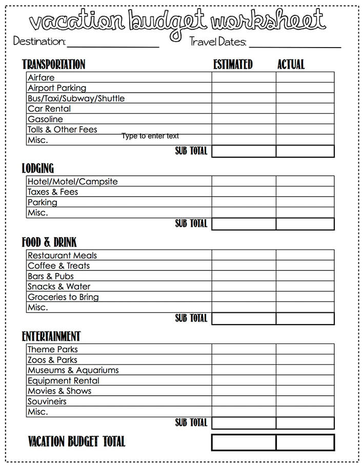 Download free vacation budget template example05