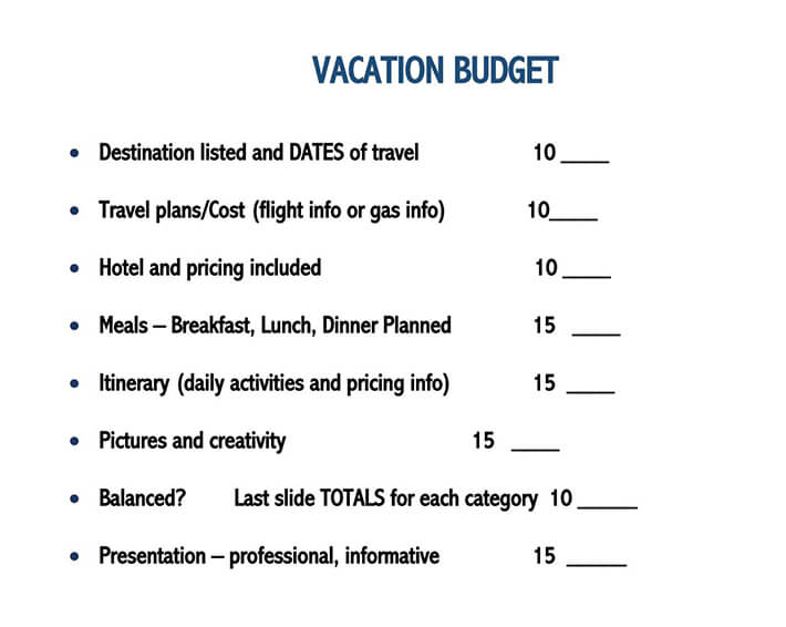 Download free vacation budget template example14