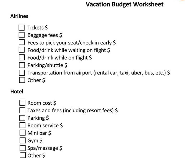 Download free vacation budget template example16