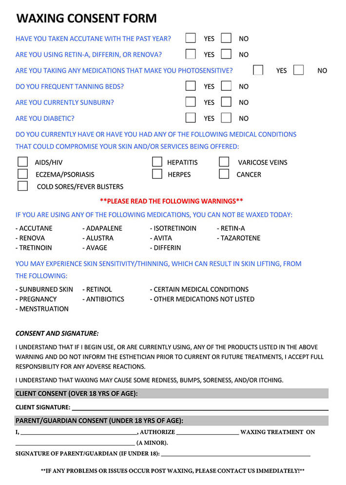 Free Waxing Consent Form Template 01 for Pdf File