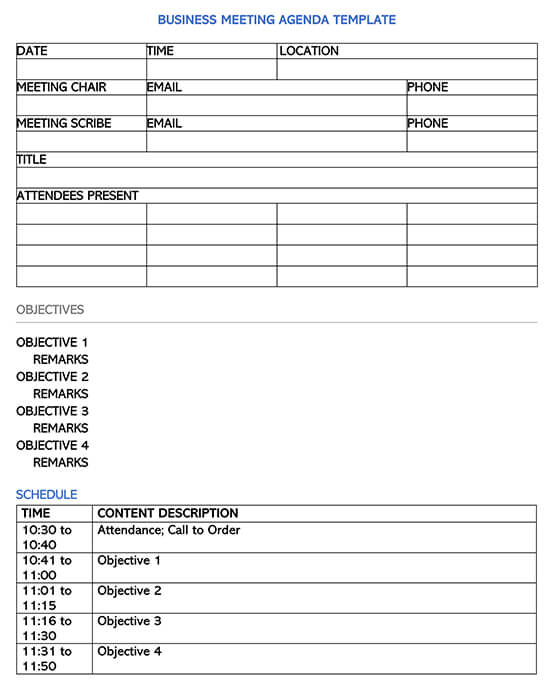 Editable Business Meeting Agenda Template in Word Format