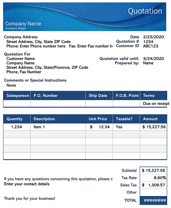 Business Price Quotation Template