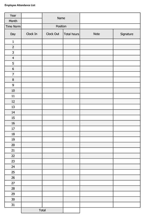 employee attendance sheet