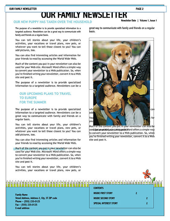 Printable Family Newsletter Sample 03