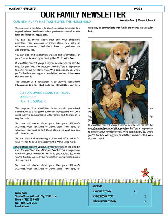 Free Downloadable General Family Newsletter Template 02 for Word Document