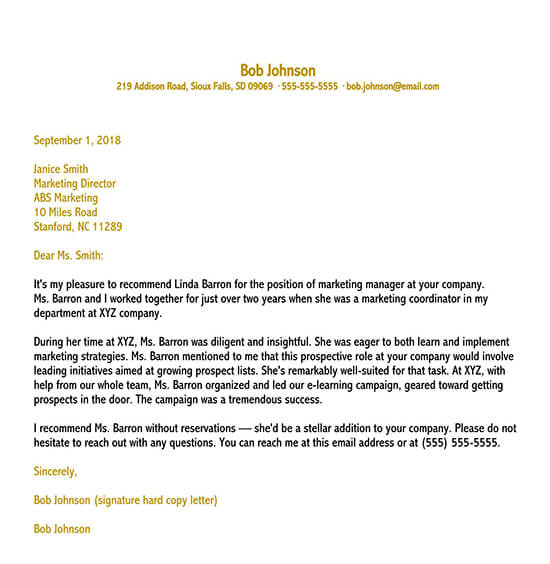 Sample Reference Letter from Employer