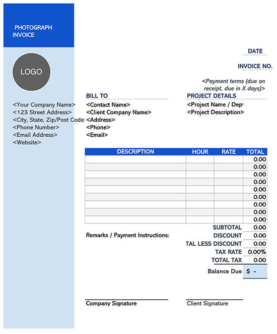 Invoice Template for Photography
