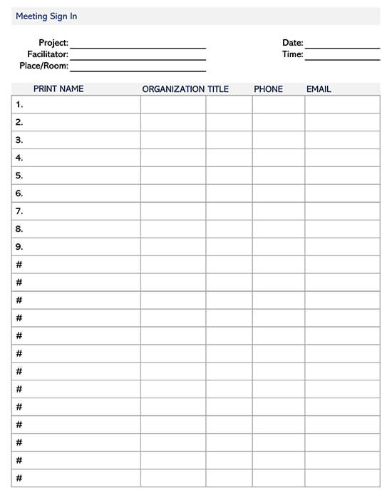 Meeting Sign-in Attendance Sheet Excel