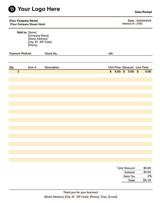 Comprehensive payment receipt template in Excel 03