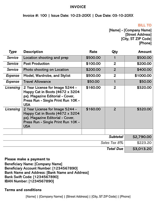 Photography Invoice Template Word Free